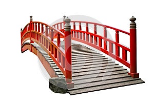 Red asian style wooden foot bridge isolated on white background