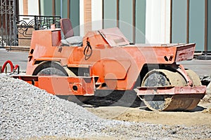 Red asphalt paver