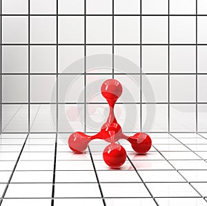 Red atomic structure on tiled bright background