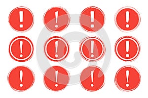 Red attention symbol. Danger warning attention sign. Communication concept. Vector illustration on white background
