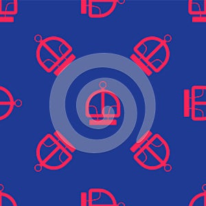 Red Attraction carousel icon isolated seamless pattern on blue background. Amusement park. Childrens entertainment
