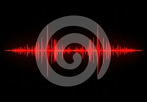 Red audio waveform on black background: vibrant sound visualization for music and technology themes