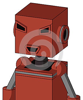 Red Automaton With Box Head And Happy Mouth And Angry Eyes