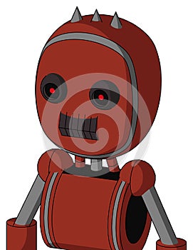Red Automaton With Bubble Head And Dark Tooth Mouth And Black Glowing Red Eyes And Three Spiked