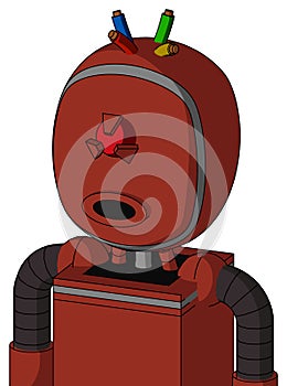 Red Automaton With Bubble Head And Round Mouth And Angry Cyclops Eye And Wire Hair