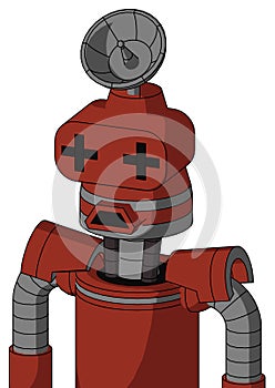 Red Automaton With Cone Head And Sad Mouth And Plus Sign Eyes And Radar Dish Hat