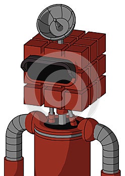 Red Automaton With Cube Head And Black Visor Eye And Radar Dish Hat