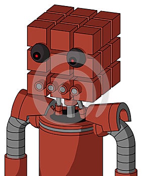 Red Automaton With Cube Head And Pipes Mouth And Red Eyed