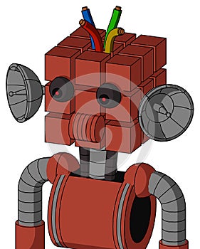 Red Automaton With Cube Head And Speakers Mouth And Red Eyed And Wire Hair