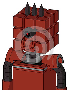 Red Automaton With Cube Head And Toothy Mouth And Black Cyclops Eye And Three Dark Spikes