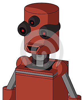 Red Automaton With Cylinder Head And Happy Mouth And Three-Eyed