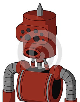 Red Automaton With Cylinder Head And Round Mouth And Bug Eyes And Spike Tip