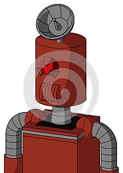 Red Automaton With Cylinder Head And Speakers Mouth And Angry Cyclops Eye And Radar Dish Hat