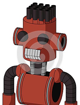 Red Automaton With Cylinder Head And Teeth Mouth And Two Eyes And Pipe Hair