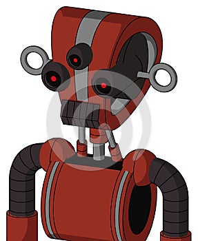 Red Automaton With Droid Head And Dark Tooth Mouth And Three-Eyed