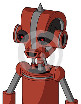 Red Automaton With Droid Head And Happy Mouth And Black Glowing Red Eyes And Spike Tip