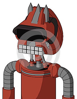 Red Automaton With Droid Head And Keyboard Mouth And Black Visor Eye And Three Spiked