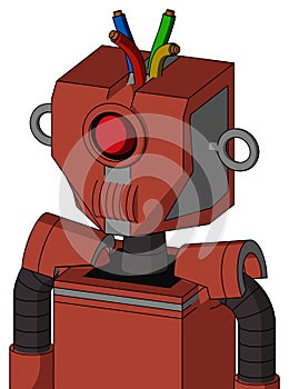 Red Automaton With Mechanical Head And Speakers Mouth And Cyclops Eye And Wire Hair