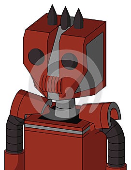 Red Automaton With Mechanical Head And Speakers Mouth And Two Eyes And Three Dark Spikes