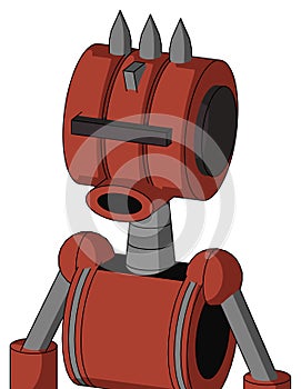 Red Automaton With Multi-Toroid Head And Round Mouth And Black Visor Cyclops And Three Spiked