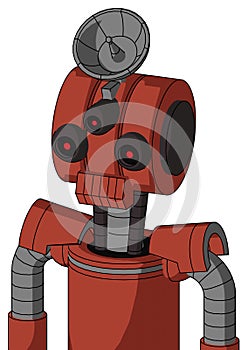 Red Automaton With Multi-Toroid Head And Toothy Mouth And Three-Eyed And Radar Dish Hat