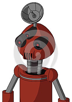 Red Automaton With Rounded Head And Speakers Mouth And Three-Eyed And Radar Dish Hat