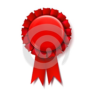 Red Award Ribbon Vector. Champion Medal. Honor Icon. Retro Element. 3D Realistic Illustration