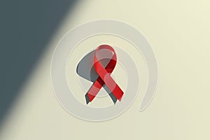 Red awareness ribbon on plain background with shadow
