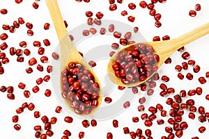 Red Azuki beans in spoon