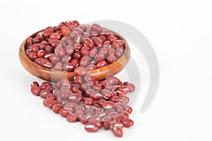 Red azuki beans in wooden bowl