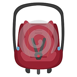 Red Baby Car Seat, Front View Isolated On A White Background. Illustration.