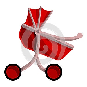Red baby pram icon, cartoon style