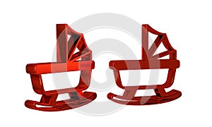 Red Baby stroller icon isolated on transparent background. Baby carriage, buggy, pram, stroller, wheel.