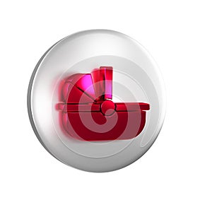 Red Baby stroller icon isolated on transparent background. Baby carriage, buggy, pram, stroller, wheel. Silver circle