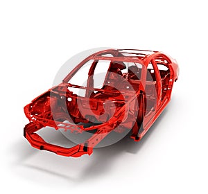 Red back body car with no wheel 3d illustration