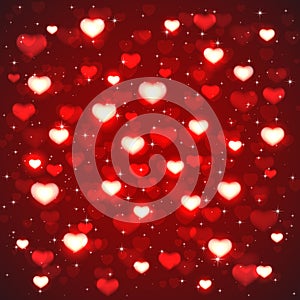 Red background with blurry hearts