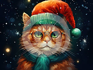 Red background cat kitten cute santa domestic christmas animals holiday kitty feline hat pets
