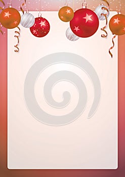 Red background with christmas ball and ribbon