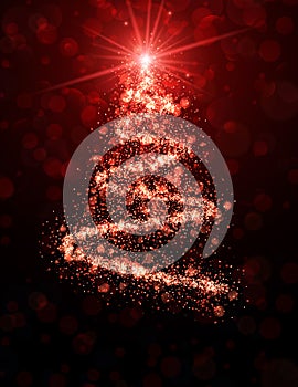 Red background with Christmas tree.