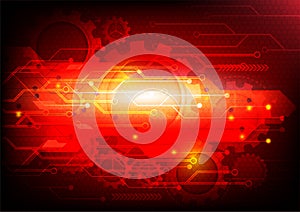 Red background and gears abstract technology. vector illustration