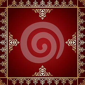 Red vector background with golden victorian ornament