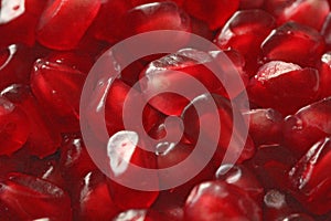 Red Background of Grain Red Grenades. Big Ripe Red Granets or Garnets. Fruits of Red Ripe Pomegranate on the White Background.