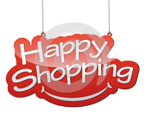 Red background happy shopping