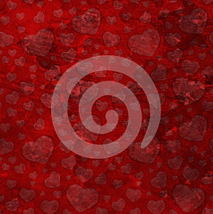 Red background with hearts. Grunge background