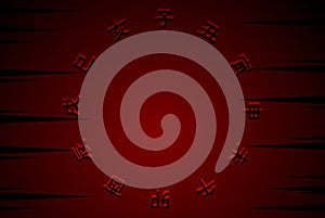 Red Background with ideograms of the Chinese horoscope
