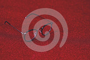 Background image and black glasses. Visually concept