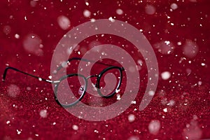 background image and black glasses. Visually concept