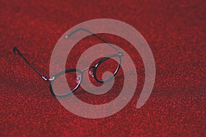 Background image and black glasses. Visually concept