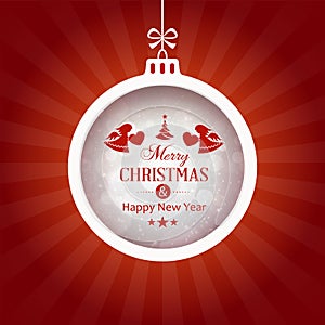 Red background with Merry Christmas typography bauble