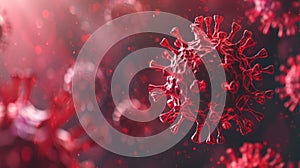 Red Background Microbiology and Virology Concept: Corona Virus 3D Rendering